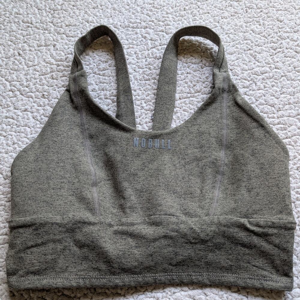 NoBull Project Wide Band Heathered Light Army Green Yoga Sports Bra Size Small